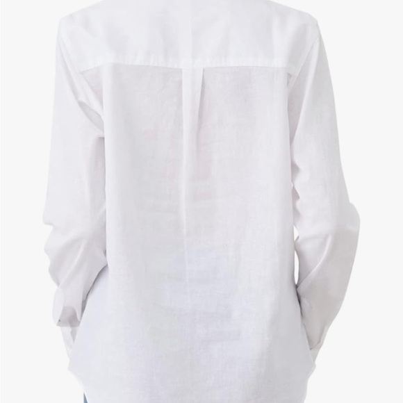 NWT White Linen Button Down French Collar Shirt - Picture 4 of 9
